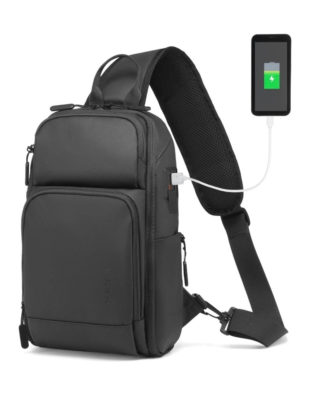Men's Sling Bag with USB Charging Port 11", Black
